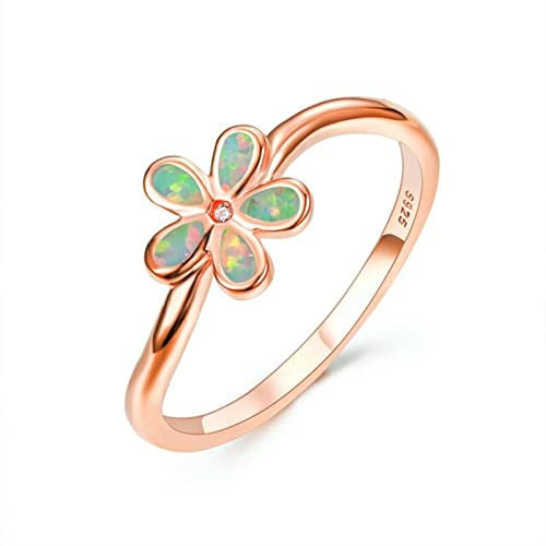 Netter Weiblicher Blauer Weißer Opal-ring-silber-farben-justierbare Hochzeits-ringe Für Frauen Boho-brautliebes-blumen-verlobungs-ring