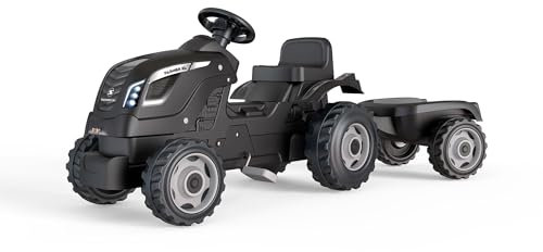 Smoby - Traktor Farmer XL Schwarz + Anhänger - Trettraktor für Kinder - Verstellbarer Sitz - Lenkrad mit Hupe - Motorhaube zum Aufklappen