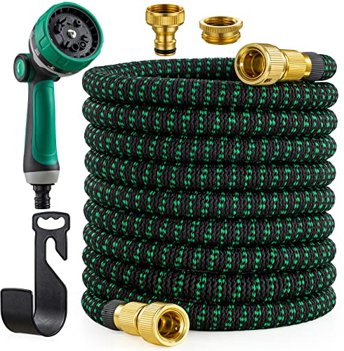 JUNEBOW Manguera de jardín de 15m/50ft, manguera de agua extensible con boquilla de 10 funciones, manguera flexible y ligera con racores de latón macizo de 3/4''&1/2'' y núcleo de látex de 3 capas