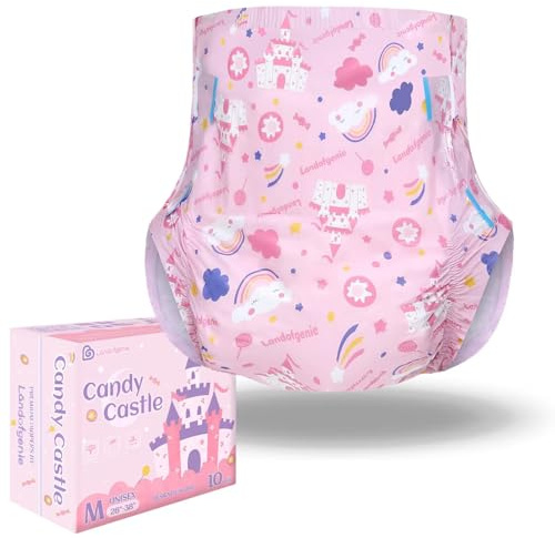Landofgenie Erwachsene Windeln Rosa gedruckte Windel Unterwäsche Große Erwachsene Baby Nachtwindeln Mit Tabs 10-Stücke (Medium 28-38)