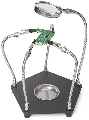 Dritte Hand Löten, Platinenhalter mit Lupe zum Löten, Modellbau Zubehör 4 Arms Helfende Hand Löten Leiterplattenhalter Werkzeug für Handwerk Schmuck Hobby Werkstatt