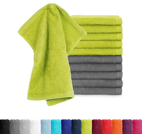 BaSaTex Frottee Seiftuch, 10er Pack, 30x30cm, Anthrazit Apfelgrün | 100% Baumwolle, Öko-Tex Made in Green Zertifiziert, Aufhängeschlaufe, Weich und Saugstark