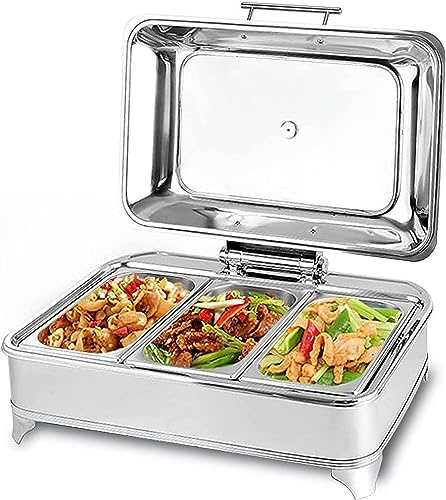 Chafing Dish Electrico 9L Calentador de Buffet Acero Inoxidable, Calentador de Comida Comercial con Tapa Visible para Hotel, Fiesta y Cocina, Temperatura Regulable