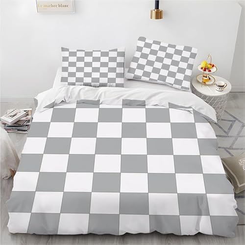 phonxia Parure de Lit 90x190 Enfant Carreaux Gris Housse de Couette 90x190 Enfant Imprimée Microfibre avec Fermeture Éclair 1 Sets de Housses de Couettes 2 Taie d'oreiller 65x65 cm