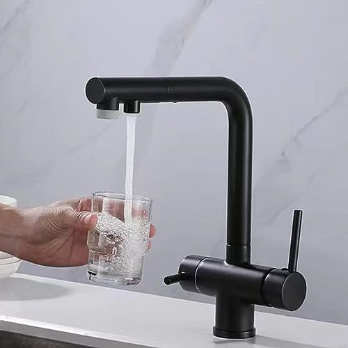 XJTNLB 3 Wege Wasserhahn Küche für Wasserfilter 2 Modus Osmose Armatur Küche 3 in 1 Mischbatterie Küche für Wasserfilter,Wasserhahn Schwarz Küche