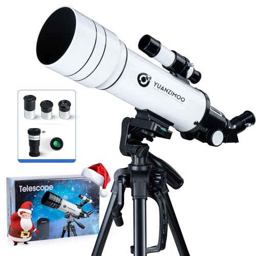 YUANZIMOO Teleskop 70mm Blende 400mm Refraktor Astronomisches Tragbares Teleskop für Kinder Erwachsene Anfänger mit Stativ Weiß