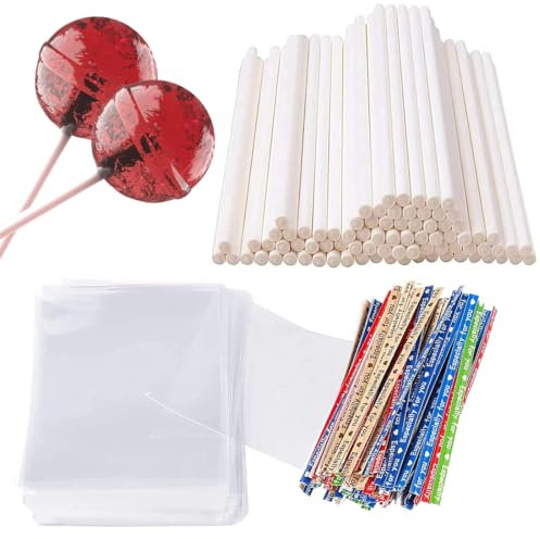 VIVIIHOO Juego de 300 palitos de piruleta, 100 bolsas y 100 alambres para deliciosos cake pops y decoración dulce