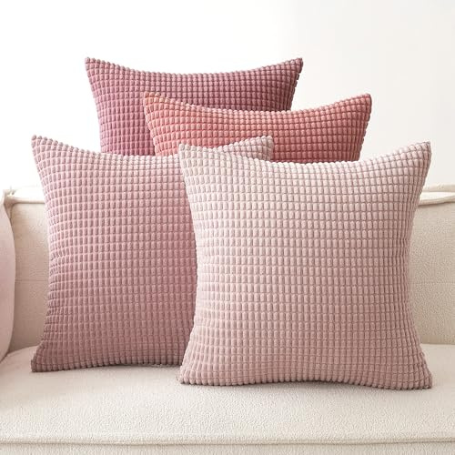 EMEMA Kordsamt Kissenbezug 50x50 Dekokissen Rosa Serie Granulat 4er Set | Sofakissen Dekorative Kissenbezüge Couchkissen Kissenhülle Weich Kissen Bezug Zierkissen für Sofa Couch Wohnzimmer