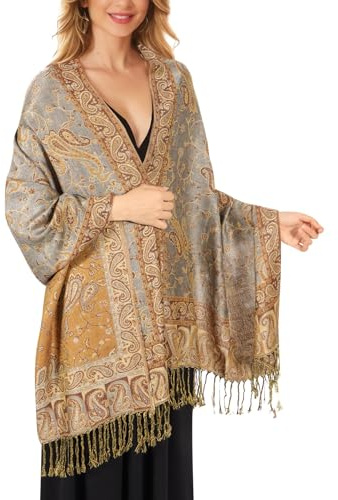 Lamca kvinnor Pashmina sjalar och wraps halsduk mjuk silkeslen vändbar paisleyhalsduk sjal för kvinnor gåvor Storbritannien, BEIgE, en storlek