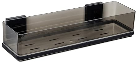 WENKO Vacuum-Loc® Maxihylla Quadro, badrumshylla av plast med rostfritt stål, 38,5 x 8,5 x 14,5 cm, svart