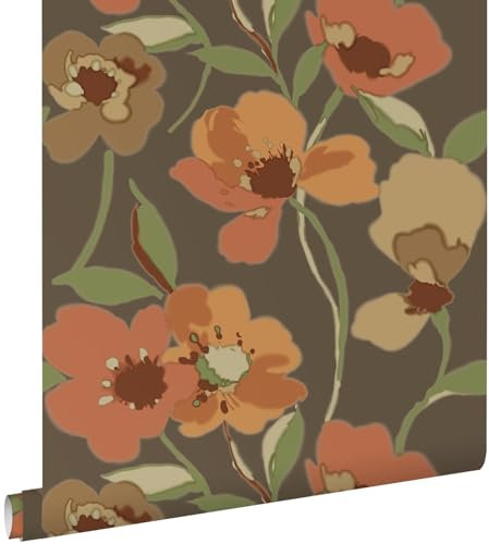 Esta Home Tapete Blumen Orange und Graugrün 50 x 900 cm