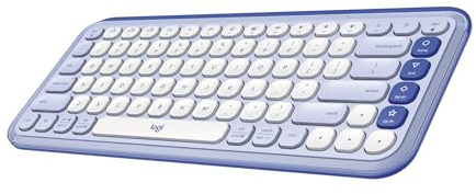 Logitech POP ICON Keys Wireless Bluetooth Keyboard, Comfortable Typing, Programmable Keys, Easy-Switch Between up to 3 Devices, for Laptop, Tablet, PC – Lilac and Off-White