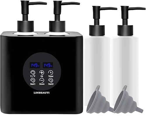 LINBEAUTI Scaldasalviette per oli da massaggio con due dispenser per bottiglie d'olio, un riscaldatore e un imbuto per riscaldare oli e lozioni da massaggio da utilizzare a casa e nei centri benessere