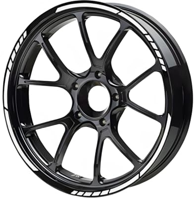 JNNJ Felgenaufkleber Reflective Wheel Felgen Streifen Aufkleber, Motorrad Felgenrandaufkleber Komplettset Felgenband Felgenaufkleber, Felgenrandaufkleber Komplettset Motorrad Sport Design(Weiß)
