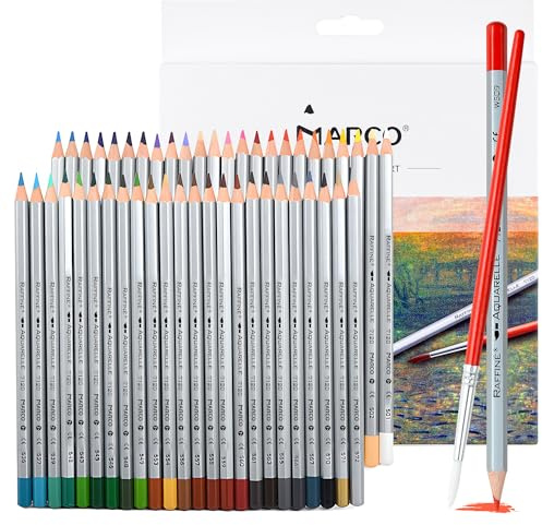 MARCO 7120 Matite Colorate Idrosolubili - 48 Vividi Colori, Mine Grosse a Gesso in Legno Esagonale, Scatola di Carta per Pittori Professionistie Amanti della Pittura