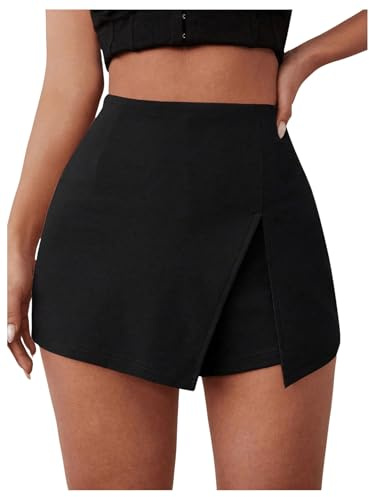 GORGLITTER Hosenrock Damen Kurze Hose Shorts Freizeitrock Sommershorts Skort Rock Elegant Hosenrock mit Schlitz Rock Look Schwarz S
