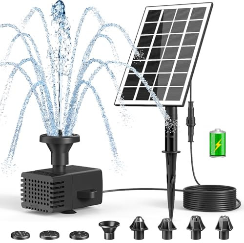 SZMP Solar Fountain Kit Works in Cloudy High Efficiency Glass Panel, 3.5W Solar Water Pump with 2000mAh Battery, 16.4ft Power Cord & 7 Nozzles, Bird Bath Fountain for Outdoor Garden Décor