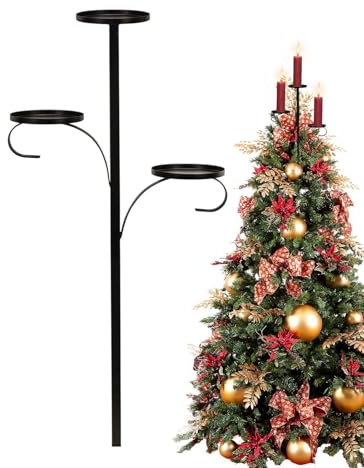 Baumkerzenhalter, dreifacher Baumkerzenhalter, schwarzer Dreifach-Kerzenständer für Baum, Kerzenständer, Weihnachtstablett, Kerzenständer, Dekoration für Wohnzimmer, Schlafzimmer, Mitteltisch