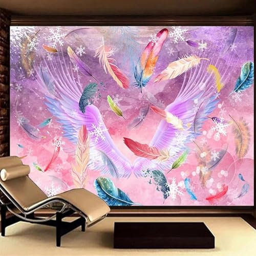 Tzxztt Bunte Federn Flügel Schneeflocken Moderne 3D Tapete Geprägte Seide Neutrale Töne Material Ideal Für Wohnzimmer Schlafzimmer-300cm×210cm