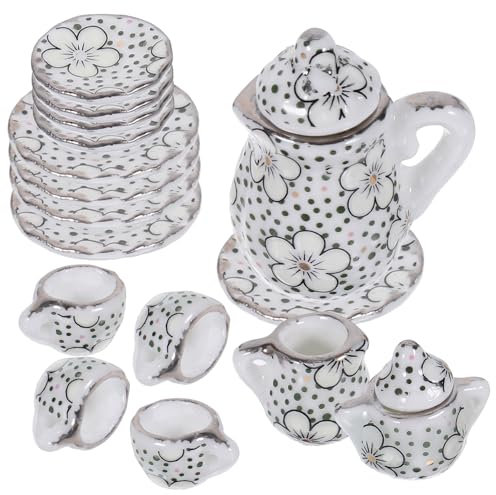 VICASKY Juego de té en miniatura de 15 piezas para casa de muñecas, platillos y jarras de crema, ideal para muebles de casa de muñecas y juego de té