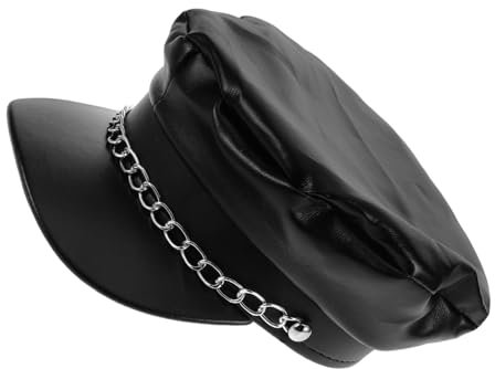 SHERCHPRY Zeitungsjungenmütze Mit Eisenkette Aus Pu Für Herren Und Damen Klassische Vintage-bikermütze Yachtkapitänsmütze Für Kostüm Und Cosplay