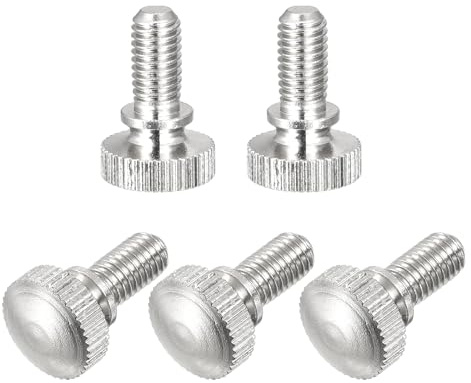 sourcing map 5Pcs M5x10mm Knurled Thumb Screws, Brass Nickel Plated Shoulder Bolts Grip Knobs Fasteners for Electronic, Mechanical, Nickel White