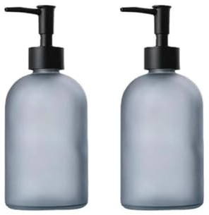 2 Stück 420-ml-Glasseifenspender,Mattiertes Grau Pump Liquid Shampoo Lotion Spenderflasche,Hand- und Geschirrseifenspender für Badezimmer, Küche, Arbeitsfläche, Waschraum