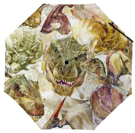 YBQLNP Automatischer Regenschirm Retro Dinosaurier Taschenschirm Winddicht Sturmfest Für Herren Damen Teenager