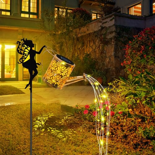 Solar Giesskanne für Außen,Solar Lichterkette Aussen Garten Deko,Led Solar Gartendeko Solarlaterne,Wasserdicht LED Lichterketten für Außen Gartenbeleuchtung,Rasen,Terrasse Aussenleuchte (Fee)