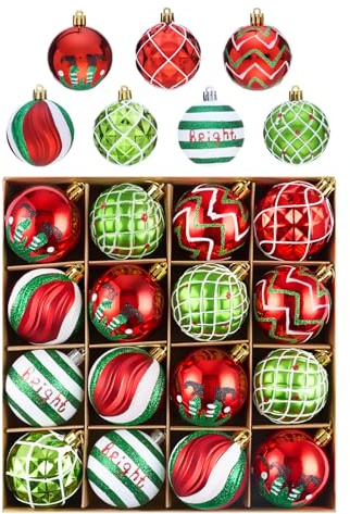 Weihnachtskugeln Christbaumkugeln Christbaumschmuck, 6CM 16 STK Rot Weiß Grün Kunststoff Bruchsicher Aufhängen Weihnahctsdeko Weihnachtsbaumschmuck Christmas Tree Decorations
