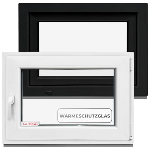 Ventana de color antracita, 40 x 75 cm (an x al), todos tamaños, ventanas de plástico, sótano, dobles, 60 mm, DIN derecho, para garaje, cobertizo de jardín, sistema de inclinación giratoria