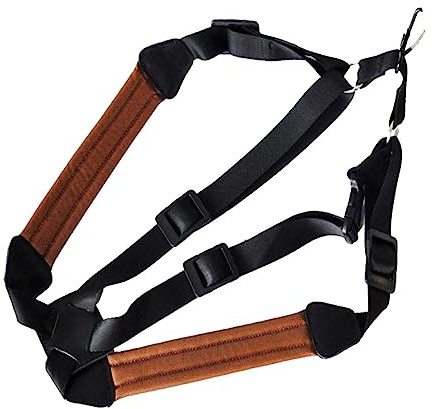 Doppelter Schultergurt aus Leder für Saxophone, Universeller | Schwarz, Imitierte Leder und Bandausführung, Verstellbares Design, Gepolsterte Lederpartie