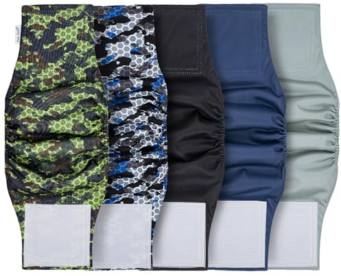 Mjuka hundblöjor för husdjur män – 5-pack tvättbara hundblöjor för män Xsmall, premium återanvändbara magband för hundar (armé, XS)