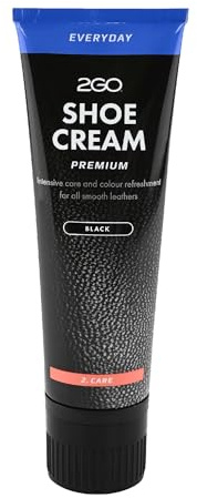 2GO Schuhcreme Premium – Farbauffrischende Lederpflege für Glattleder – Mit Bienenwachs & Carnaubawachs – Schuhpflegecreme in verschiedenen Farben – Schwarz 80ml