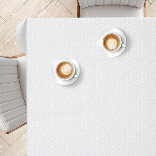 KP HOME Premium Floral Modern Wipe Clean Tablecloth - Rectangular 200 x 140 cm White PVC Table Cloth with Geometric Grey Blue Print Wipeable and Waterproof Plastic Cover - Oilcloth in Vinyl 78 x 55