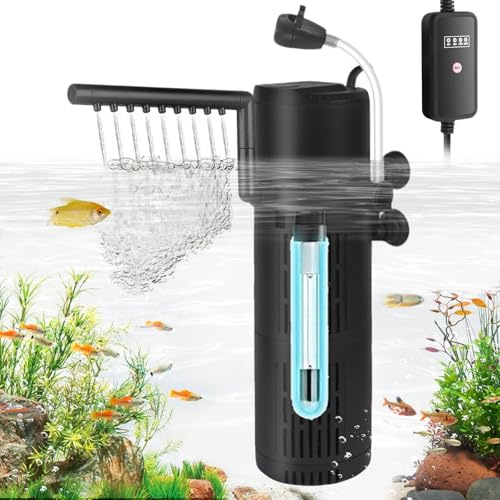 Yalitrca 5 IN 1 Fish Tank Filter, 1200L/H Internal Aquarium Filter, UV Sterilisation and Silent Filtration Pump, Fish Tank Filters Pump for 40-80L Aquarium