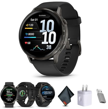 Garmin Venu 4, 45mm, Advanced Fitness Tracker GPS Smartwatch, 1.4 AMOLED Display, Built-in Flashlight, 12 Days of Battery Life, Slate with Black Silicone Band (Watch Bundle)