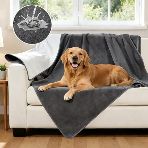 Wasserdichte Hundedecke & Katzendecke mit 3-Schicht Nassschutz, 102x152cm | Reversible Kuscheldecke für Sofa, Couch und Bett, schützt vor Feuchtigkeit und Flecken, für Paare und Haustiere