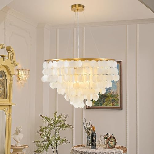 LYSDjia Kronleuchter Kreativität Wohnzimmer Natürliche Muschel 6-flammig Moderne Deckenpendelleuchte Küstenweiße Hängelampe für Küche Schlafzimmer Eingangsbereich Foyer Restaurant Bar Beleuchtung