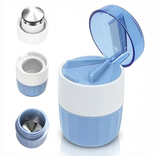 QESSUVNC Tablettenmörser, 3-in-1 Tablettenteiler Tabletten Zerkleinern, Tablettenzerkleinerer mit Edelstahl-Mahlkopf, Portable Pill Cutter für Tablettenlagerung, Schneiden und Schleifen (Blau)