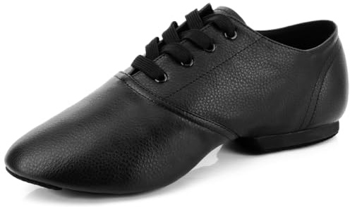 foralod Black Jazz Dance Shoes for Women Girls,Split Sole Jazz Dancing Shoe for Woman Unisex Adult Leather(10W / 9M)