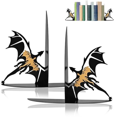 2 Stück Drache Buchstütze, Metall Buchstützen für Regale, Vintage Buchständer Stütze, Book Holder Bookends für Home Büro Schule, Forth Wing Geschenk für Buchliebhaber, 26×20×3,5cm