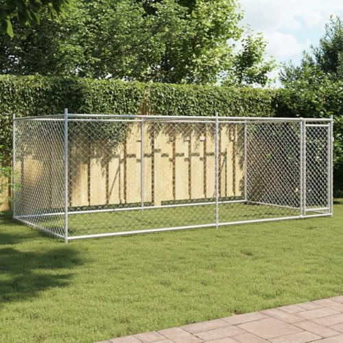 Hundezwinger mit Tür Grau 4x2x1,5 m Verzinkter Stahl - Robuster Außenkäfig mit Maschendraht für Sicherheit und Belüftung, Langlebige Konstruktion für Training und Schutz