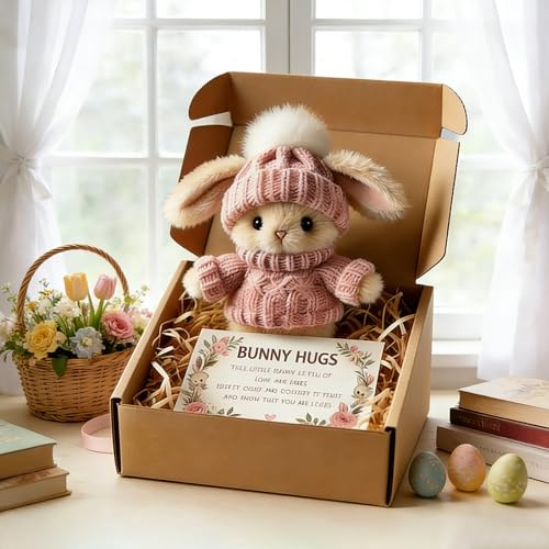 Dandin Mini Bunny Hug Cute Easter Gift, Mini Bunnies, Minis Rabbits in Box, Easter Plush Bunny, Pocket Easter Bunny With Card, Handmade Plush Pocket Hug Rabbit for Family Friend