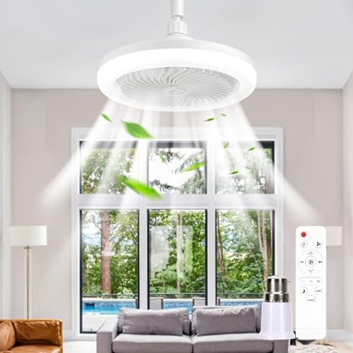 BomKra Ceiling Fans with Lights and Remote LED Ceiling Fan Light E27 Socket with B22 Adapter 30W Timer 3000-6500K 3 Color 3 Speed Fan Lights Ceiling for Bedroom Kitchen Garage Bathroom