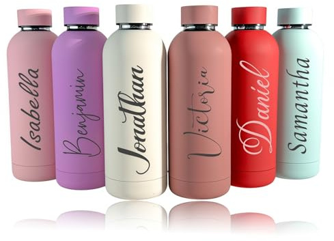 Botella De Agua Aislada Con Nombre Personalizado, Frasco De Acero Inoxidable De 350ml/500ml/750ml/1000ml, Termo De Vacío De Doble Pared For Deportes, Camping, Viajes