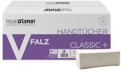 Tissue Expert Papierhandtücher V-Falz, 2-lagig, 3200 Blatt Großpackung | Weiches Handtuchpapier, 25x23 cm Falthandtücher, 100% Zellstoff, extrem saugstark & reißfest, für gängige Spendersysteme