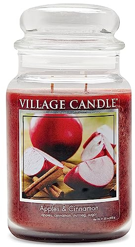 Village Candle Apples & Cinnamon Large Apothecary Jar, Scented Candle, 21.25 oz.