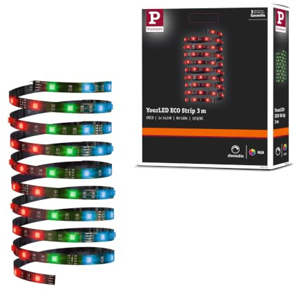 Paulmann 70252 LED Stripe YourLED ECO 3 m RGB Multicolor LED Strip unbeschichtet Lichtband Schwarz Lichtstreifen bunt 14,5W 330 Lumen 90 LED
