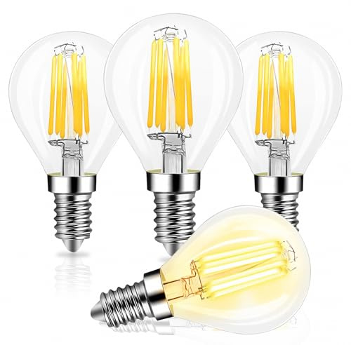 E14 6W Dimmable G45(G14) Globe LED Bulb Edison Incandescent 60 Watt Lamp Equivalent Warm White 2700K 900 Lumen CRI>90+ European Style Bases Round Decorative Light Bulb, 4 Pack
